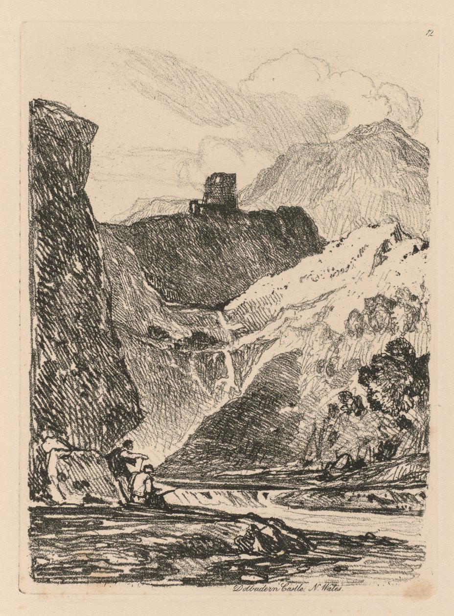 Liber Studiorum: Plate 12, Dolbadern Castle, Llanberris Lake, Severní Wales od John Sell Cotman