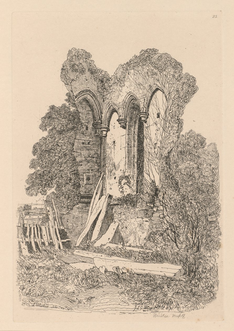 Kniha studií: Plate 23, Ruins at Beeston, Norfolk: No. 3 od John Sell Cotman