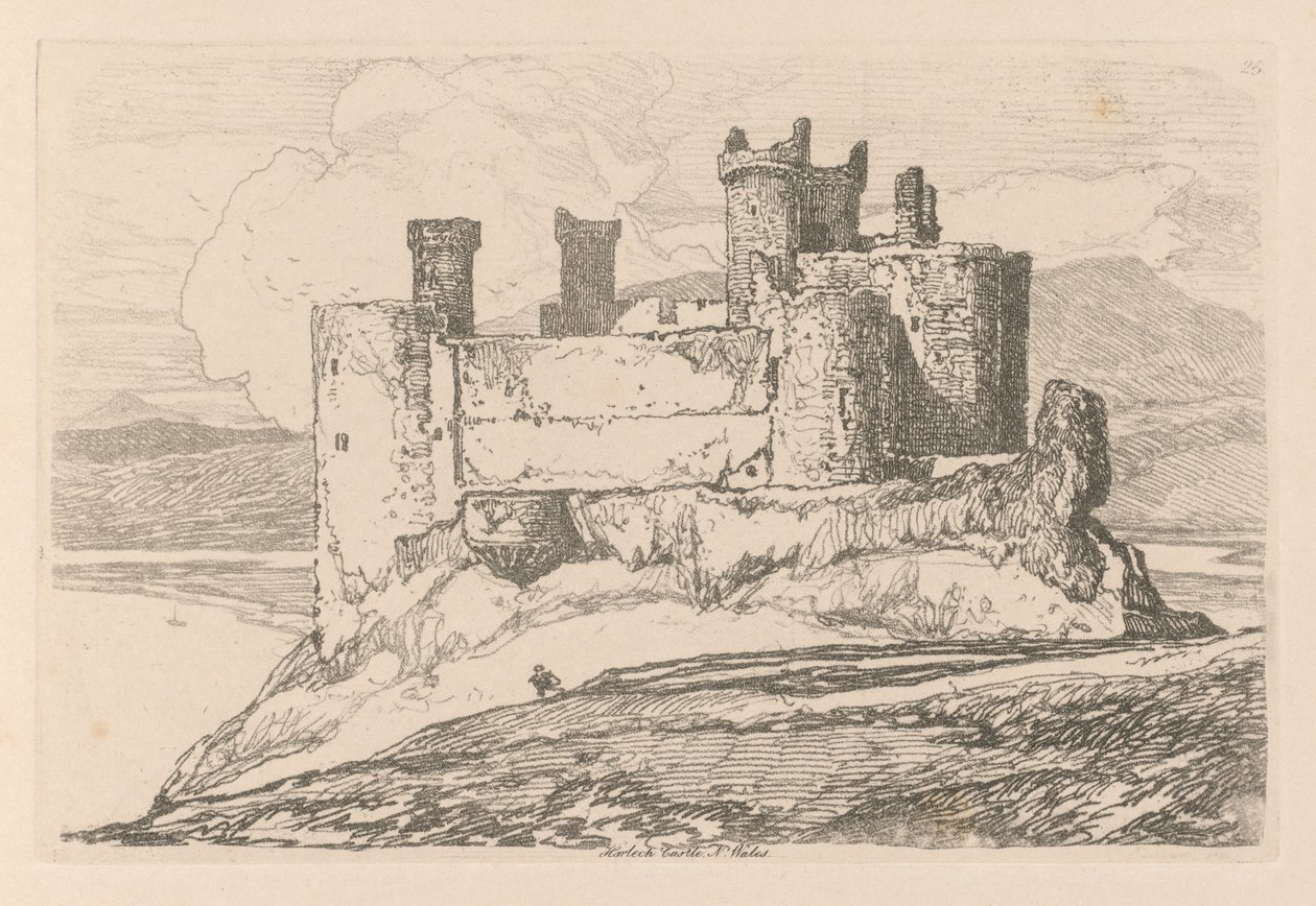 Liber Studiorum: Plate 25, hrad Harlech, IN. Wales od John Sell Cotman