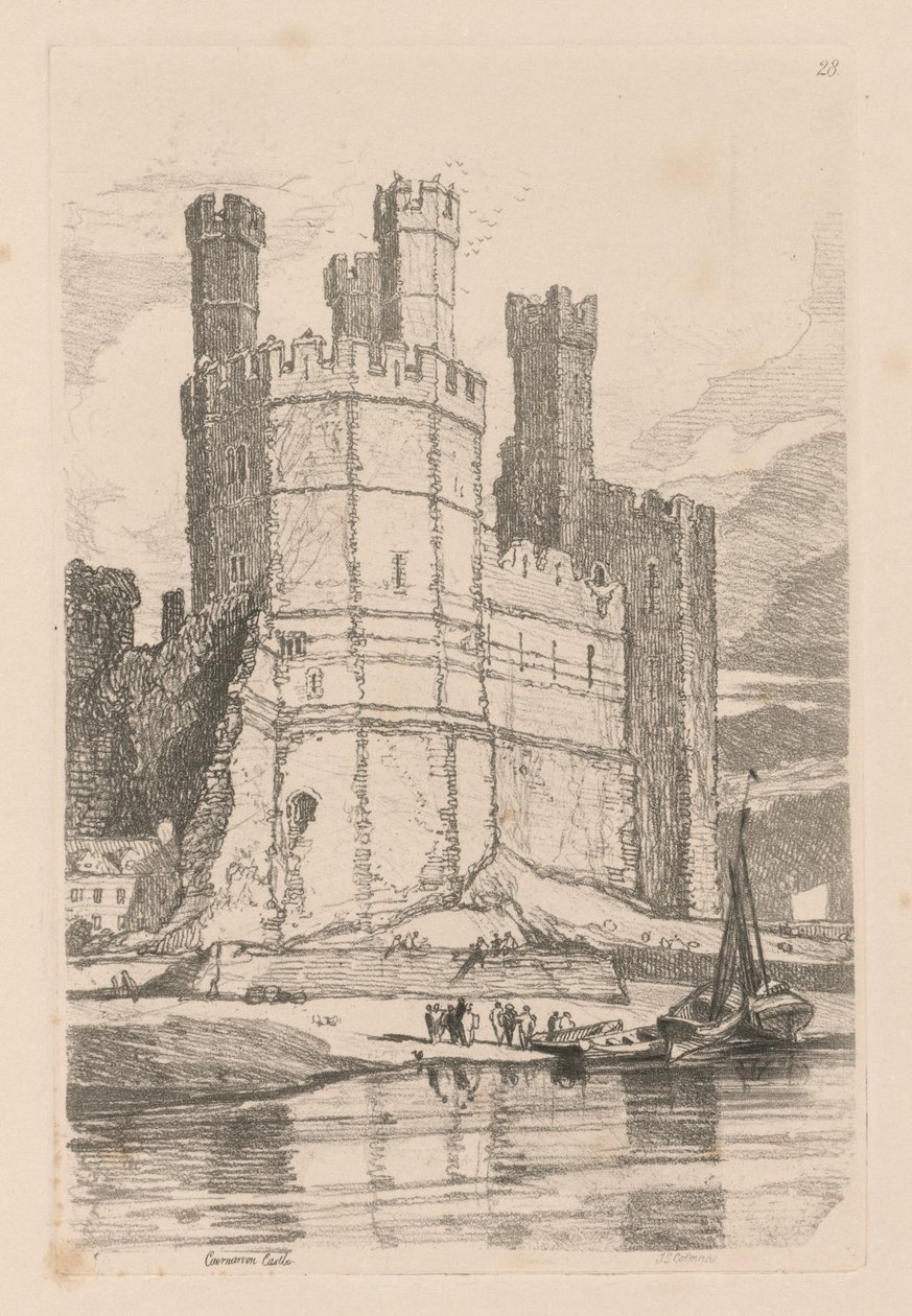 Book of Studies: Plate 28, Caernarvon Castle, N. Wales, 1838 od John Sell Cotman