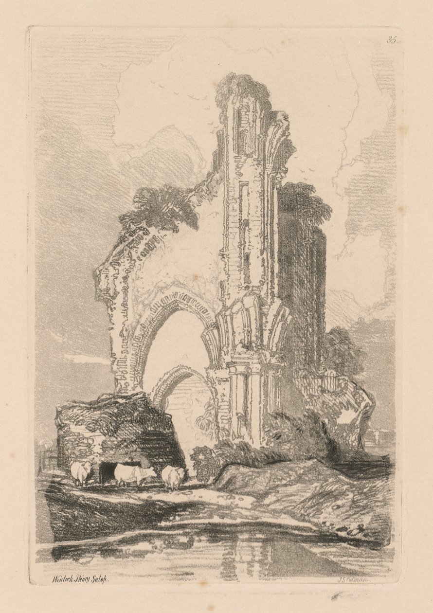 Liber Studiorum: Talíř 35, Wenlock Priory, Salop od John Sell Cotman