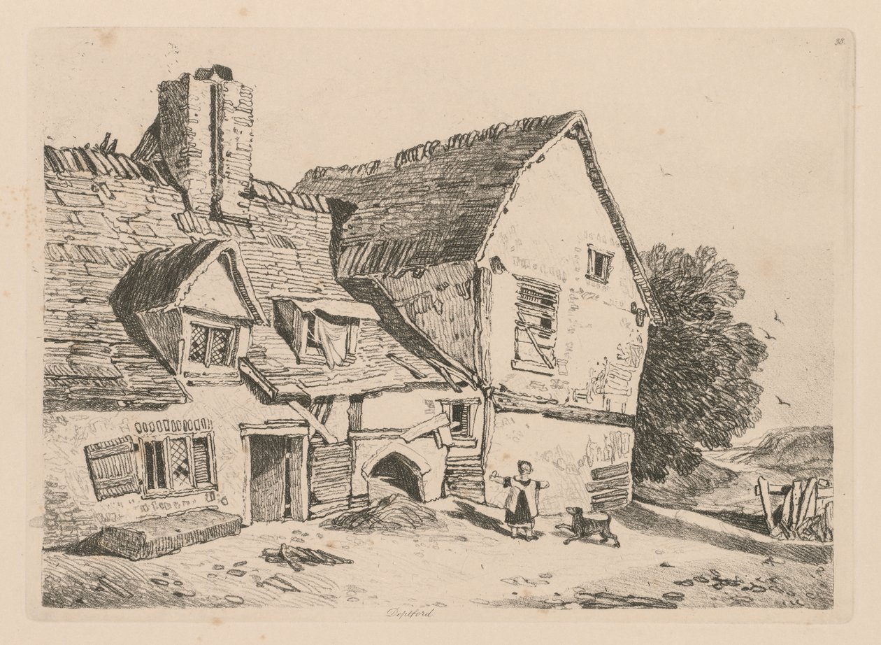Liber Studiorum: Plate 38, Pohled na Deptford od John Sell Cotman