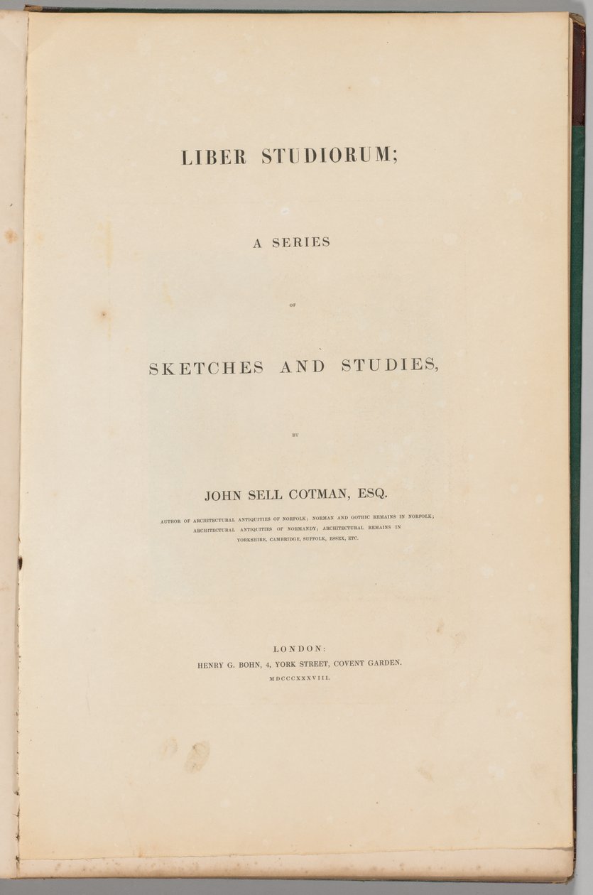 Kniha studií: Titulní strana, 1838 od John Sell Cotman