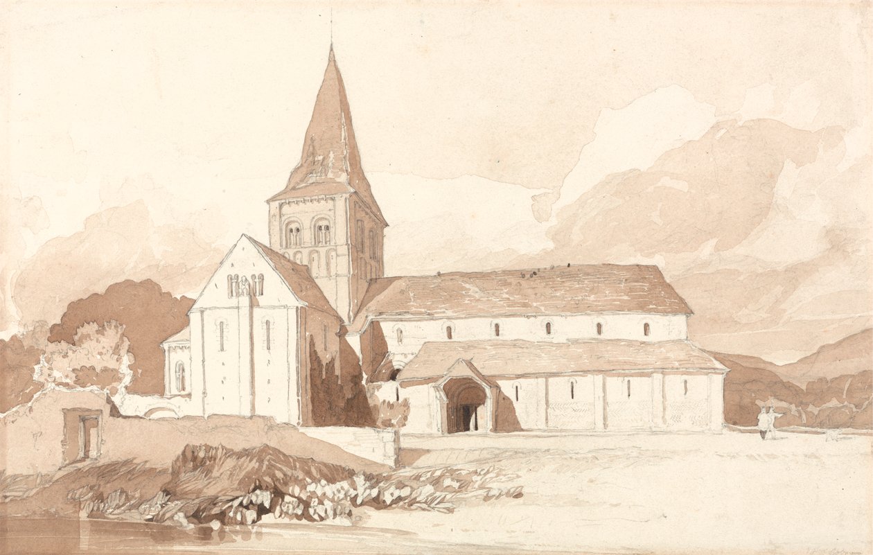 Notre Dame na vodě, Domfront, Normandie od John Sell Cotman