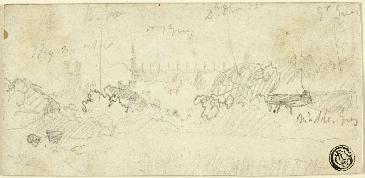 Skica krajiny s katedrálou od John Sell Cotman