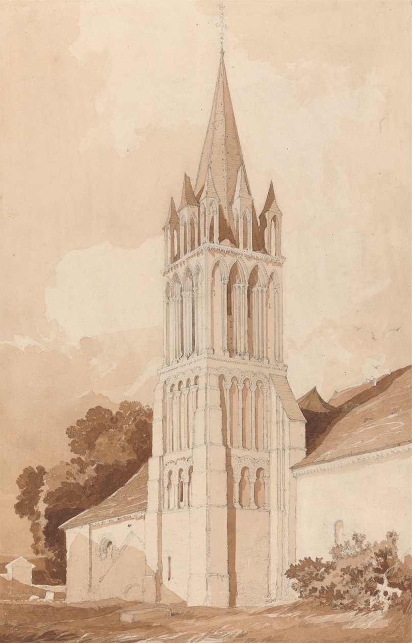 Jihovýchodní pohled na kostel Ifs, poblíž Caen, Normandie od John Sell Cotman