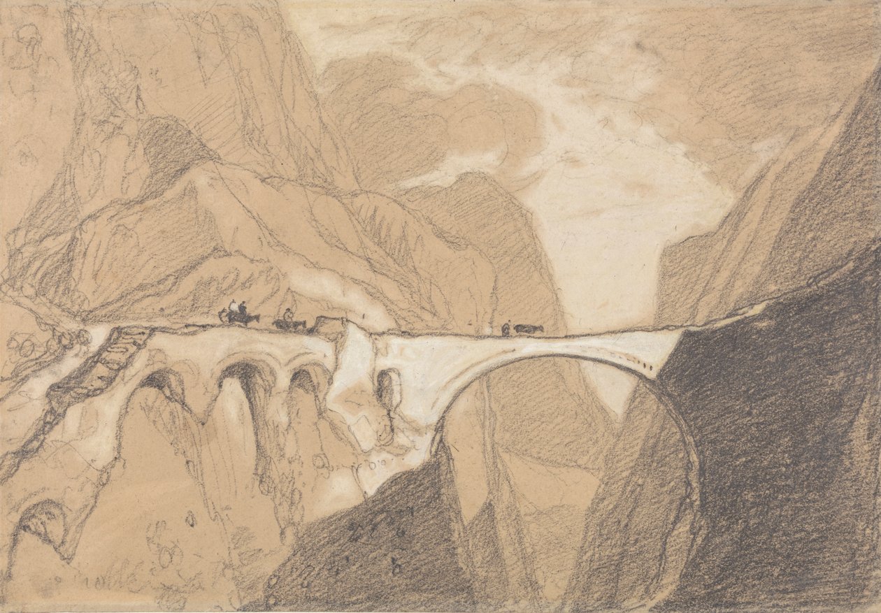Cestovatelé přes most přes alpskou soutěsku od John Sell Cotman