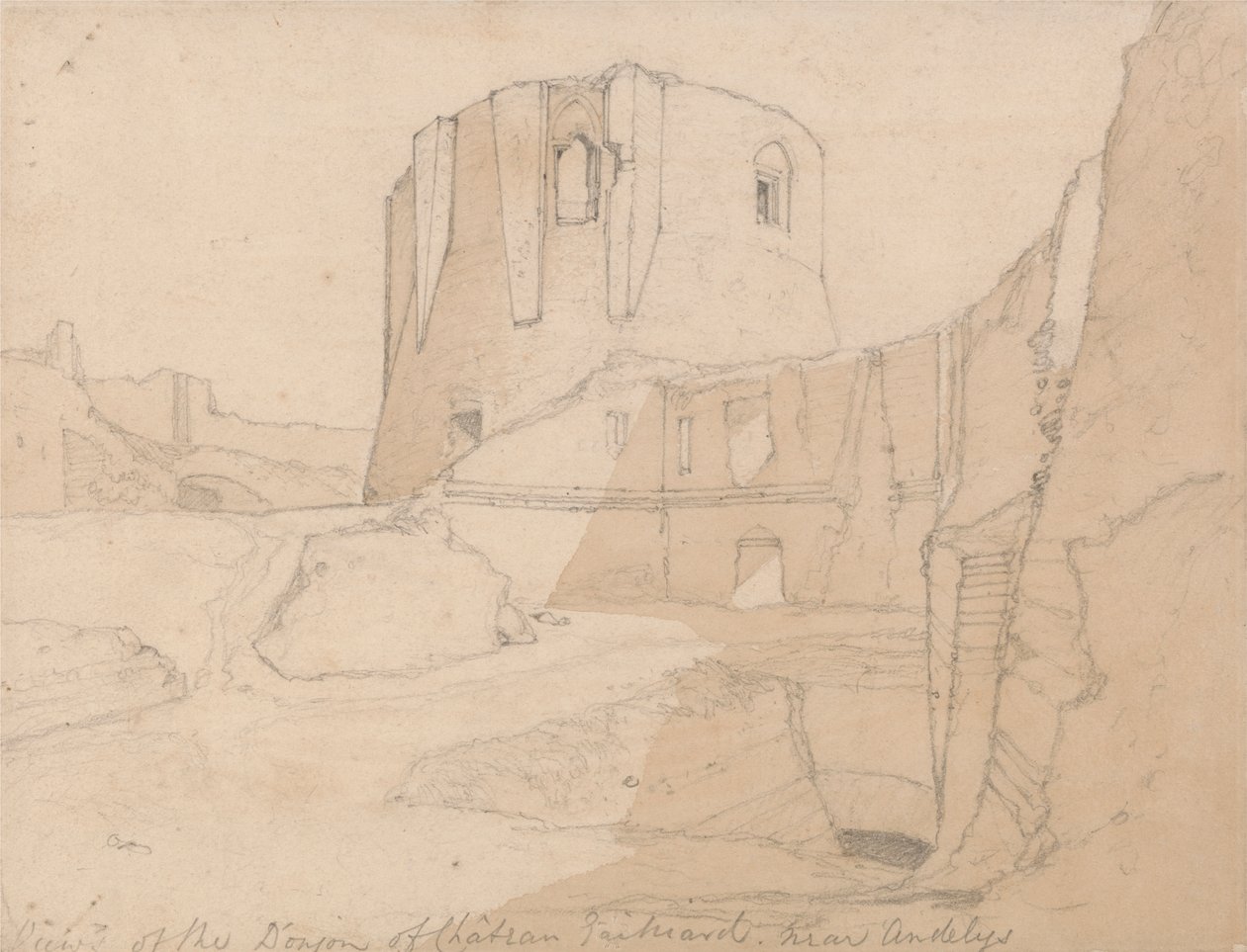 Pohled na Donjon of Chateau Gaillard, poblíž Andelys, Normandie od John Sell Cotman