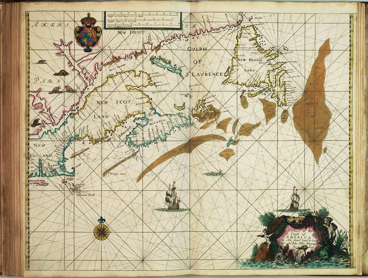 Mapa pobřeží Ameriky od Newfoundlandu po Cape Cod od John Seller