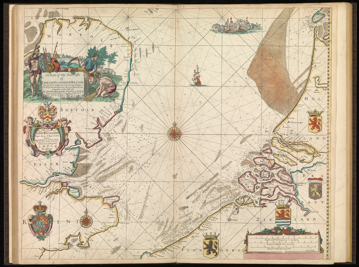 Mapa mořského pobřeží Anglie, Flander a Holandska, asi 1672 (tisk) od John Seller