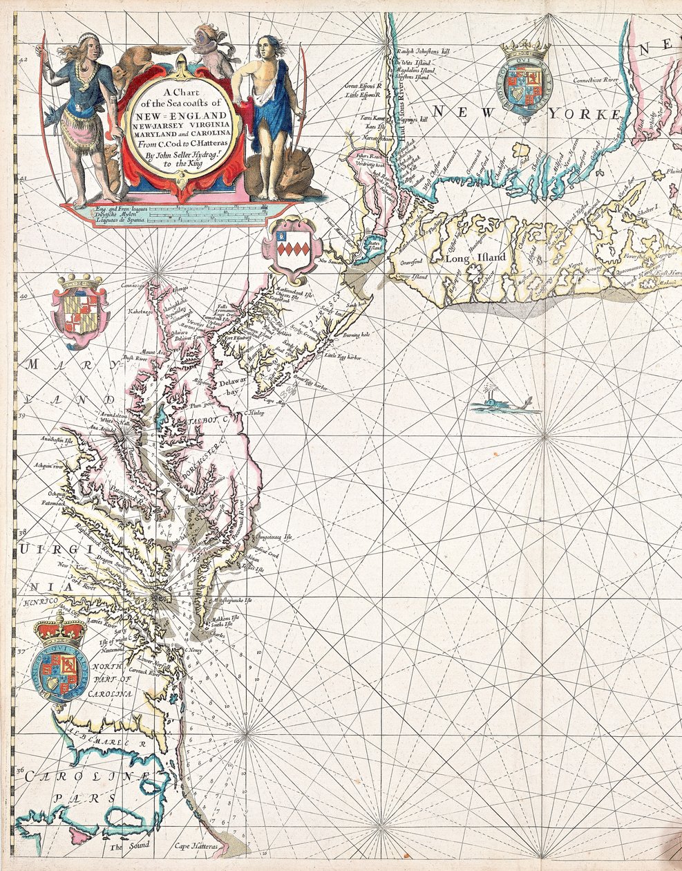 Mapa mořského pobřeží Nové Anglie, New Jersey, Virginie, Marylandu a Karolíny od mysu Cod po mys Hatteras. od John Seller
