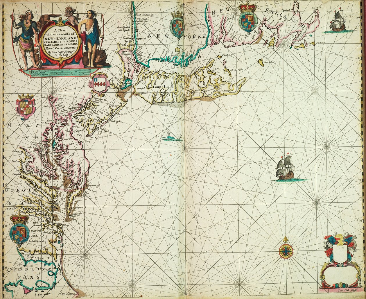 Mapa mořského pobřeží Nové Anglie, New Jersey, Virginie, Marylandu a Karolíny od mysu Cod po mys Hatteras. od John Seller