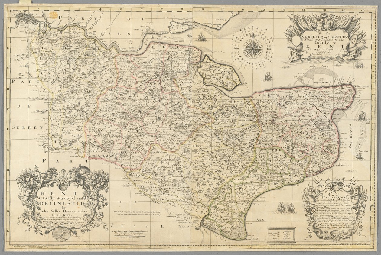 Kent, John Sellerin tutkima ja rajaama, n. 1680 (kaiverrus) od John Seller