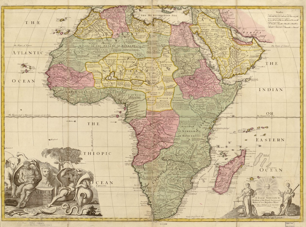 Afrika - opraveno podle pozorování Královské společnosti v Londýně a Paříži. LOC 2005625330 od John Senex