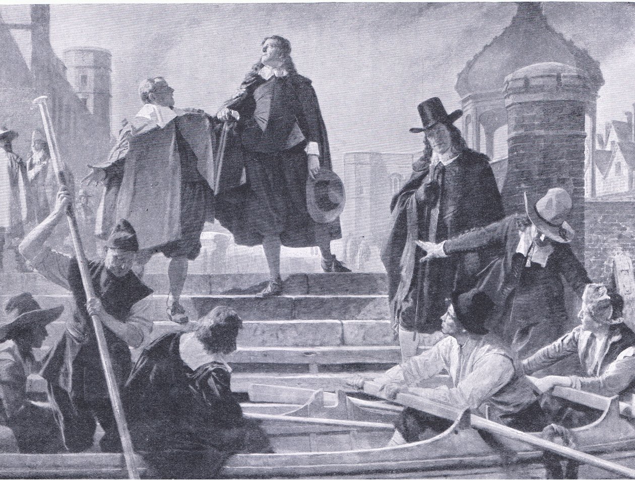 Let pěti členů, ilustrace z The History of the British People vydané nakladatelstvím Waverley, kolem roku 1940 (litho) od John Seymour Lucas