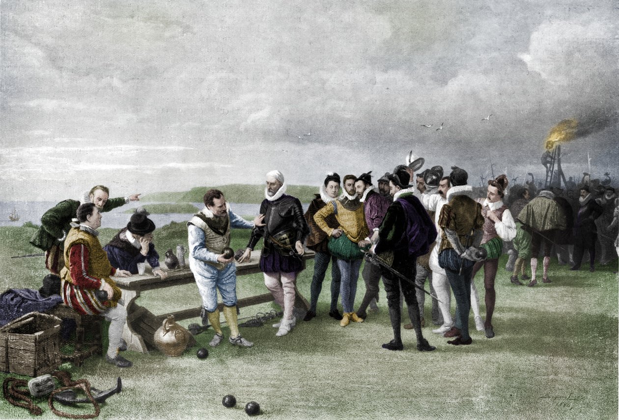 Armada v dohledu, Plymouth motyka, 1880, 1911 od John Seymour Lucas
