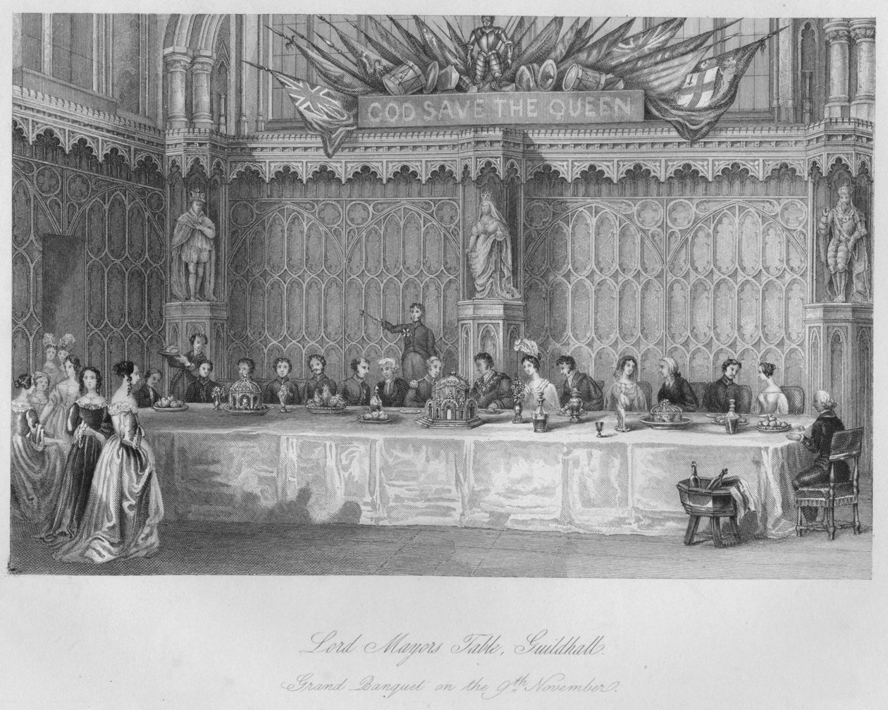 Lord Mayors Table, Guildhall. Velká hostina 9. listopadu, c1841 od John Shury