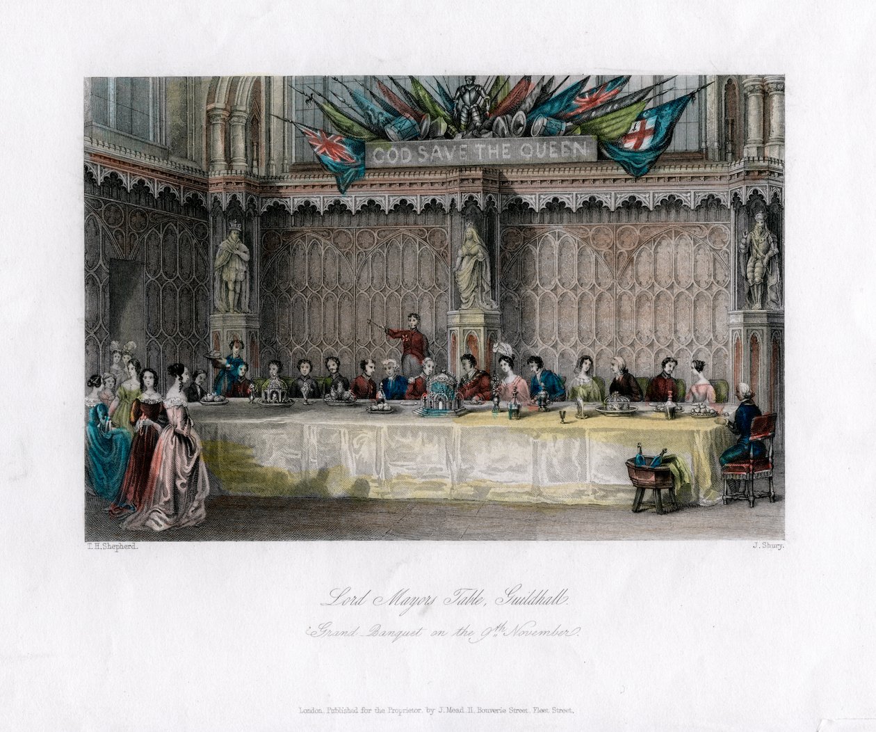 The Lord Mayors table, grand banket, Guildhall, City of London, 19. století. od John Shury