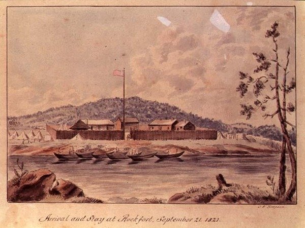 Příjezd a pobyt v Rockfortu, 1821 (čb na papíře) od John Simpson