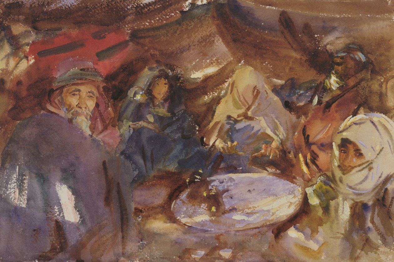 Arabští Cikáni ve stanu, 1905-06 (Wc zvýšené bílou na papíře) od John Singer Sargent