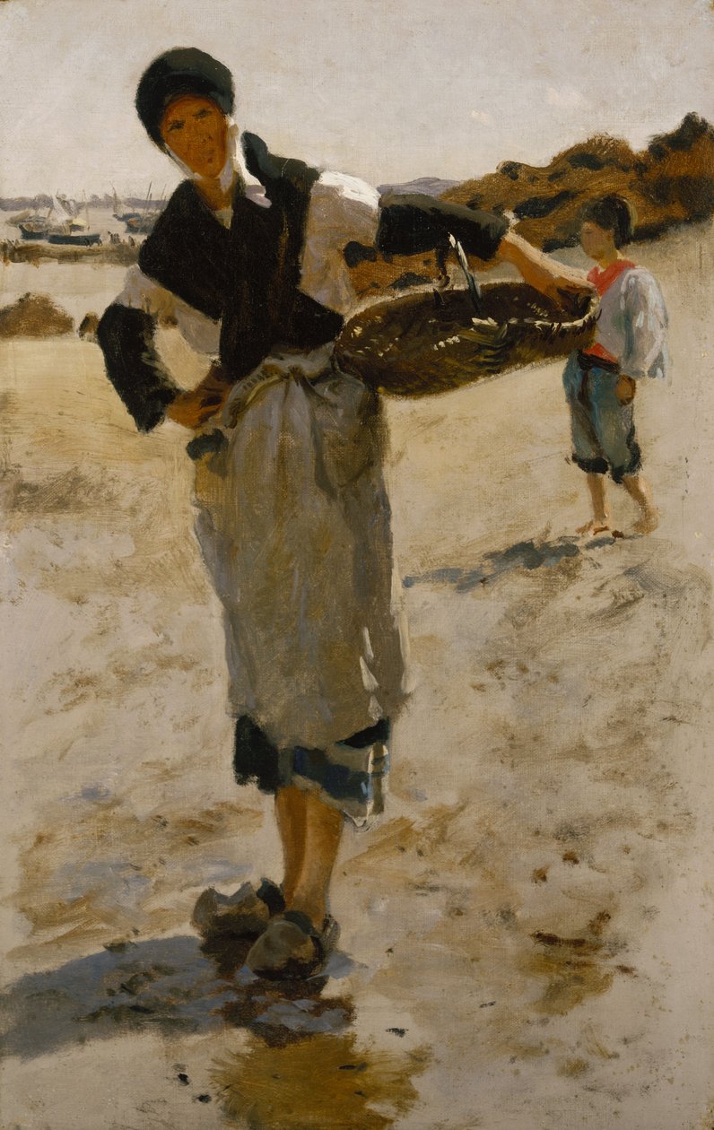 Bretonka s košíkem, Skica pro sběrače ústřic z Cancale od John Singer Sargent