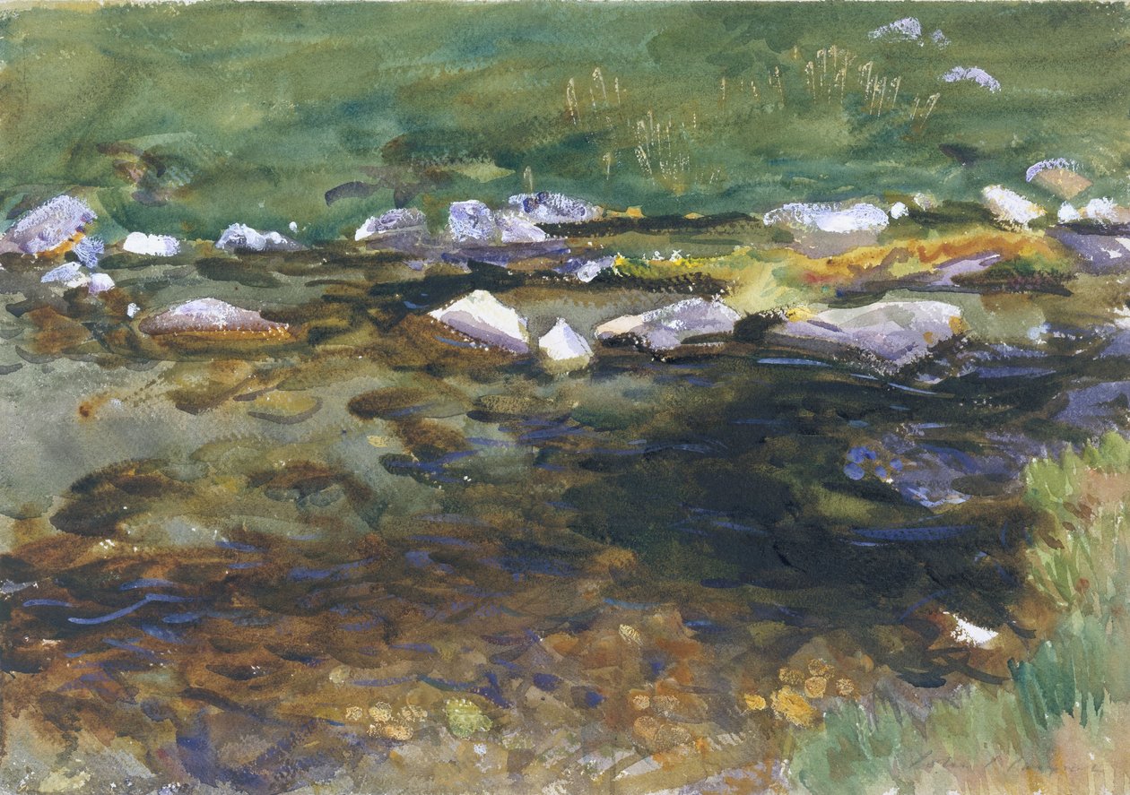 Brook and Meadow, cca 1907 (wc, kvaš a grafit na bílém tkaném papíře) od John Singer Sargent