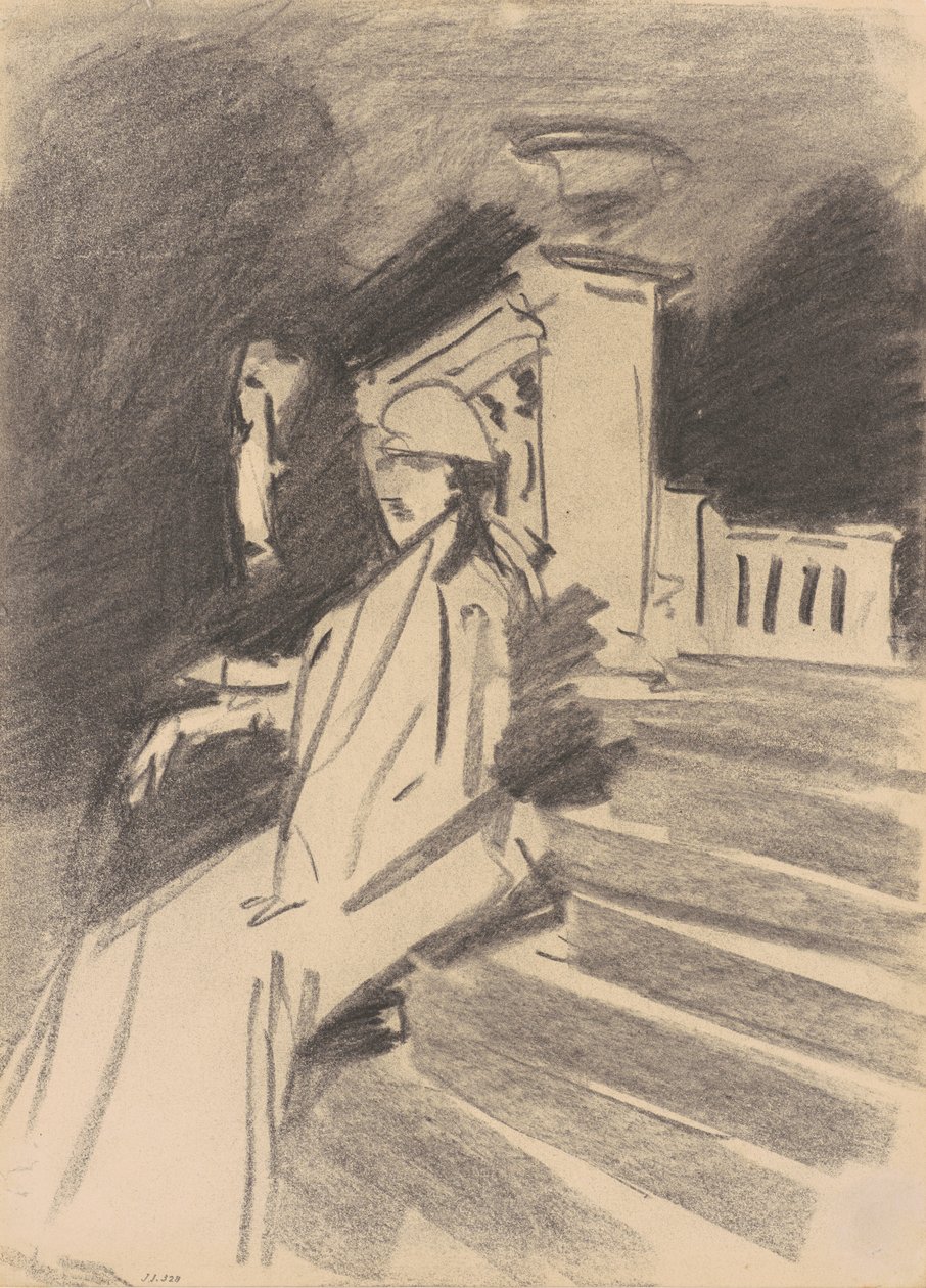 U fontány, Villa Torlonia, Frascati, kolem roku 1907 (uhlí na tkaném papíře) od John Singer Sargent