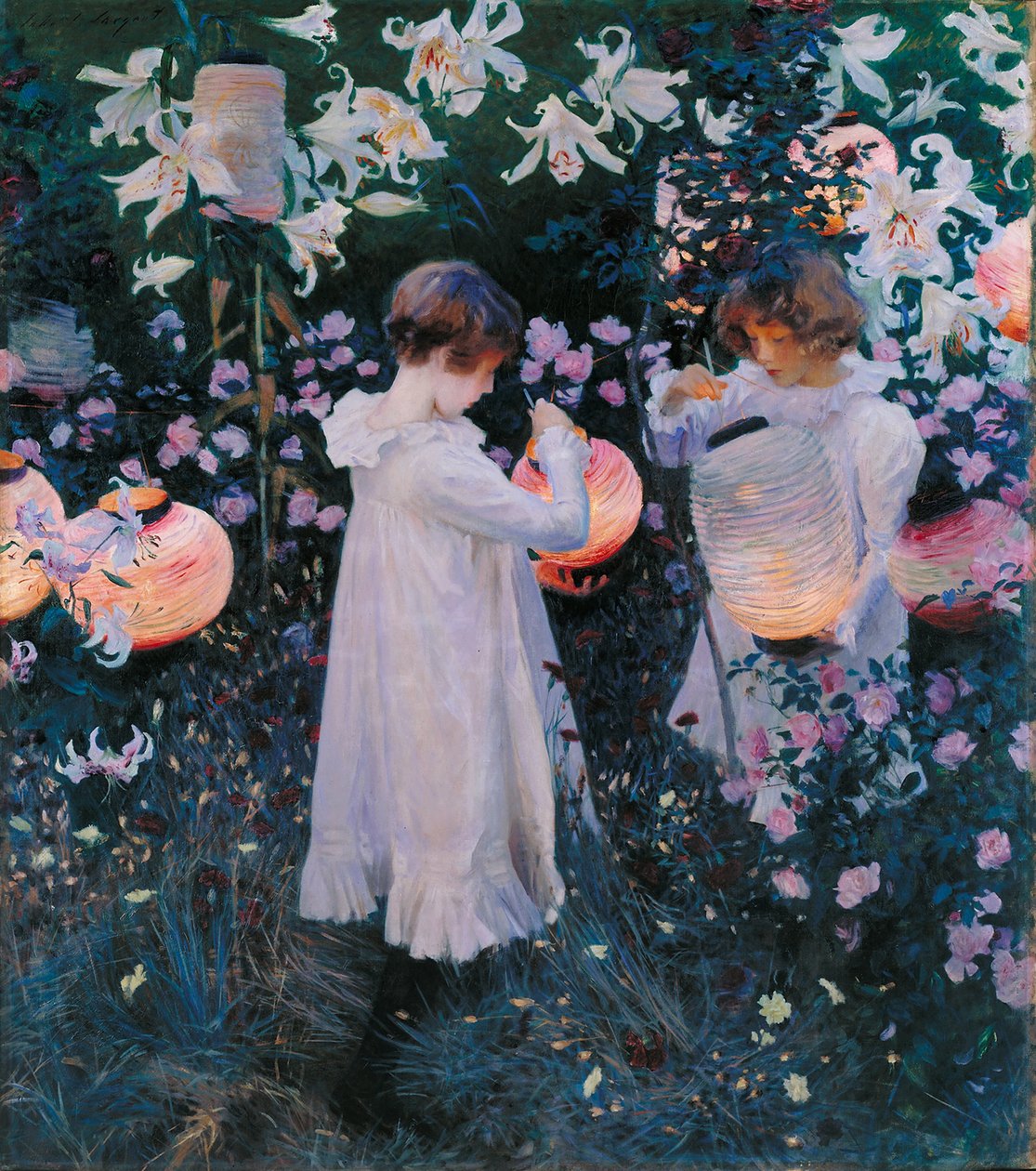 Karafiát, lilie, lilie, růže od John Singer Sargent