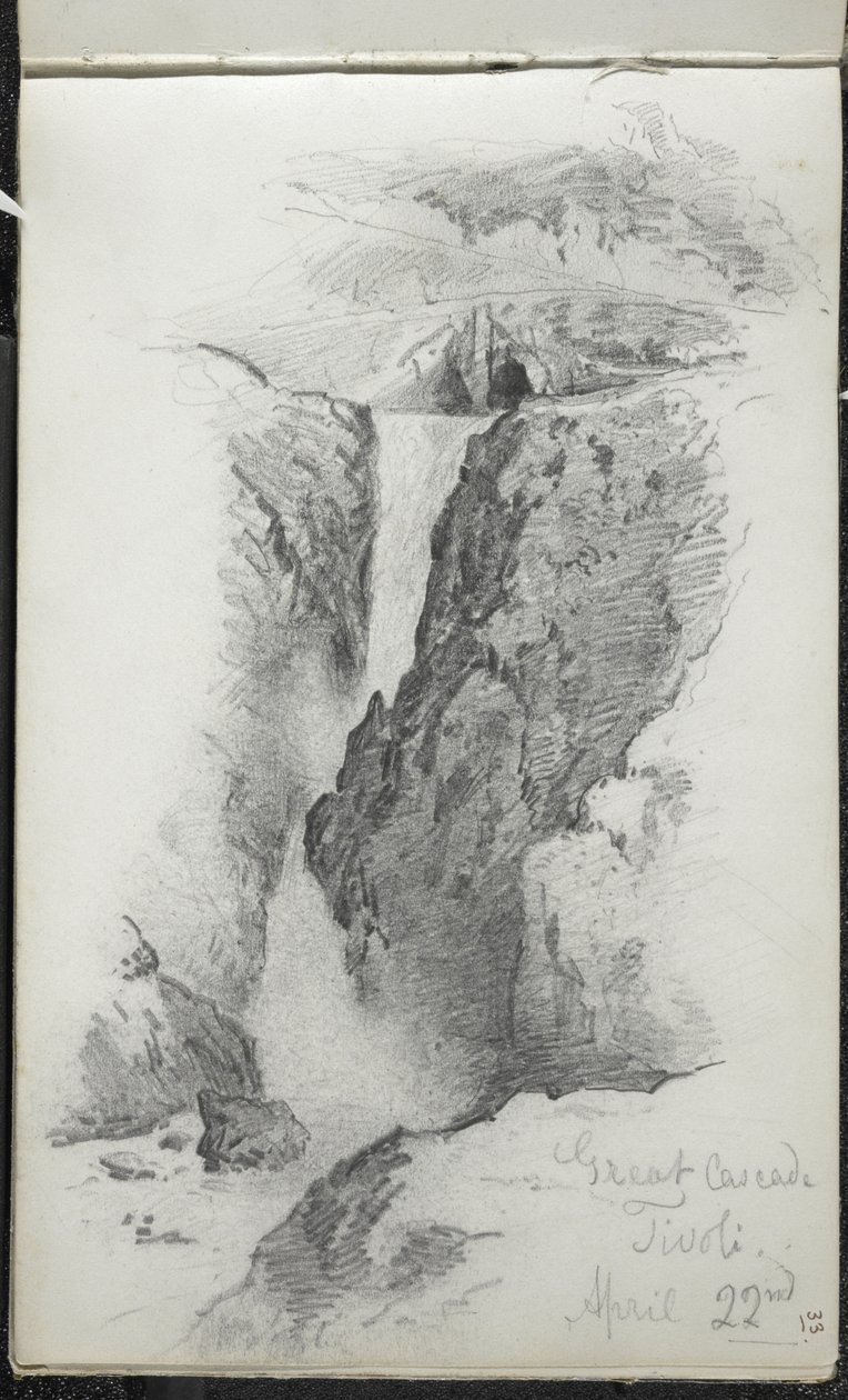 Great Cascade, Tivoli, Itálie, 22. dubna 1869 (grafit na špinavě bílém tkaném papíře) od John Singer Sargent