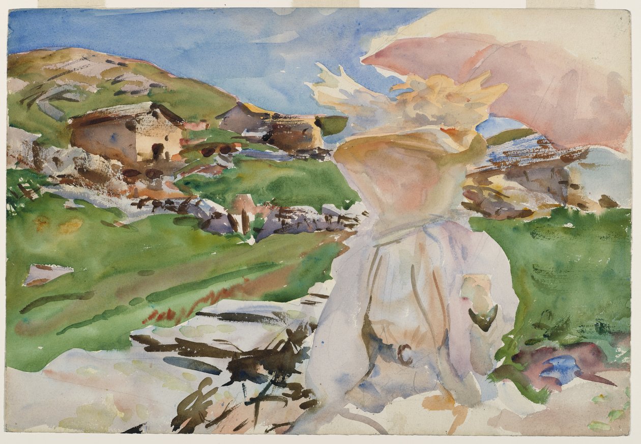 V průsmyku Simplon, 1909 (průsvitné wc a doteky neprůhledného wc a voskového odporu s grafitovým podkresem) od John Singer Sargent