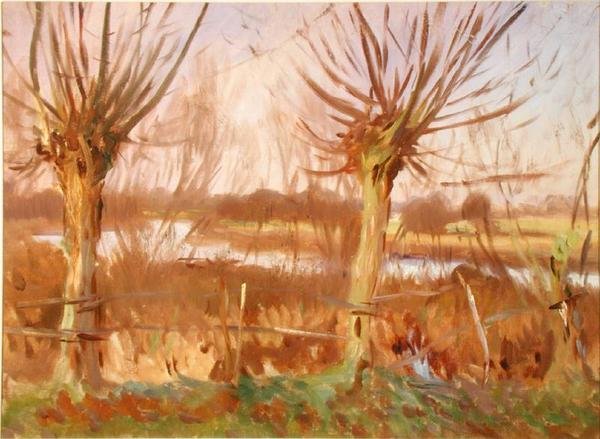 Krajina se stromy, Calcot-on-the-Thames, kolem roku 1888 (olej na plátně) od John Singer Sargent