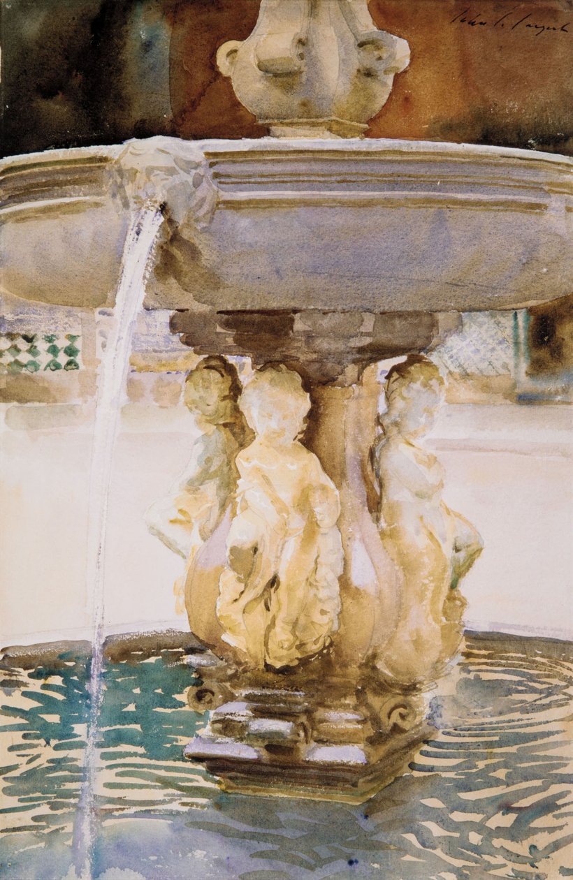 Španělská fontána, 1912 (wc a grafit na bílém tkaném papíře) od John Singer Sargent