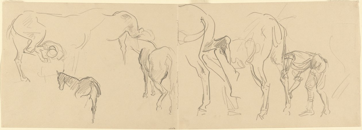 Studie pro podkování kalvárských koní vpředu [recto], 1918. od John Singer Sargent
