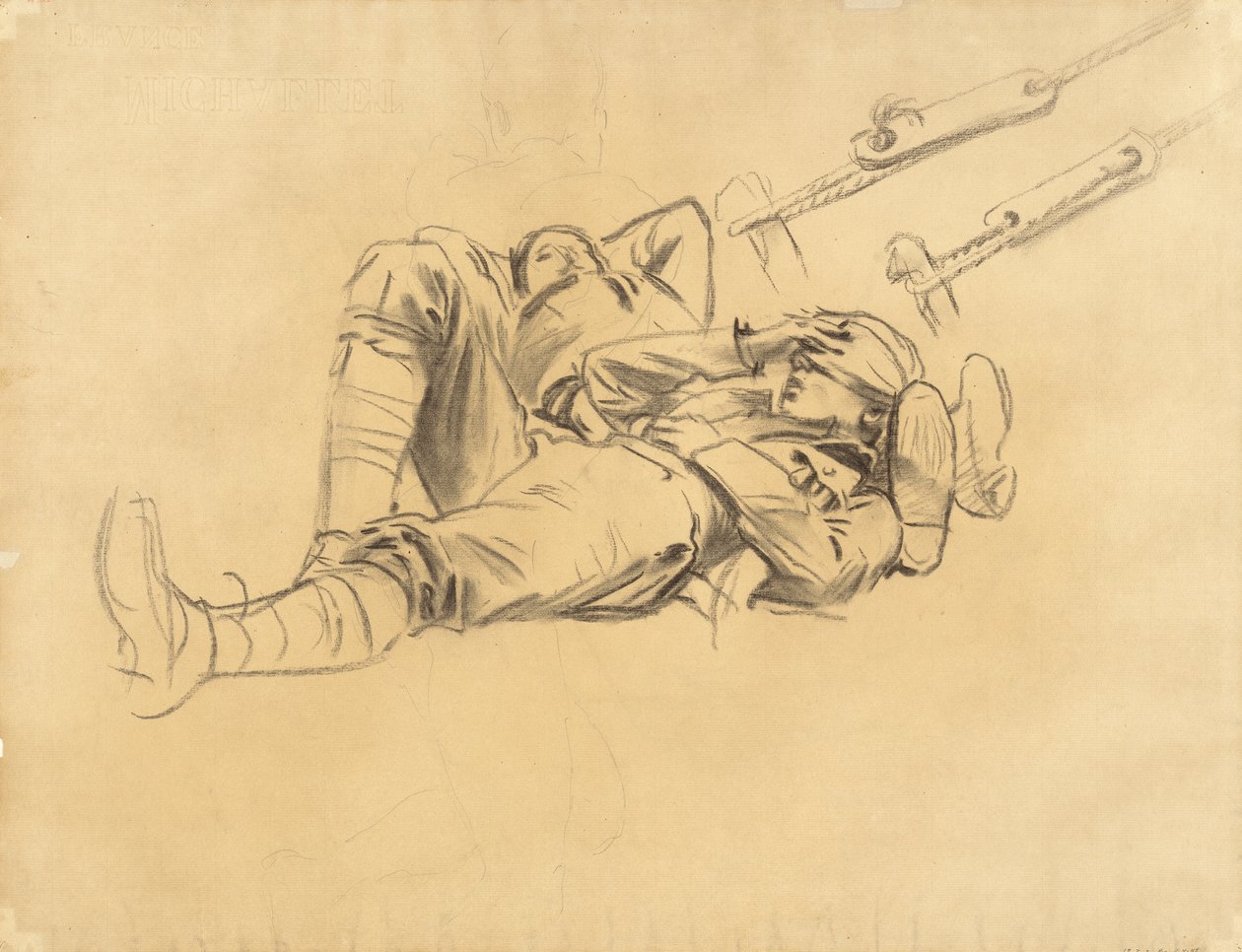 Studie k filmu Gassed, 1918-9 (uhel a grafit na křídovém papíře) od John Singer Sargent