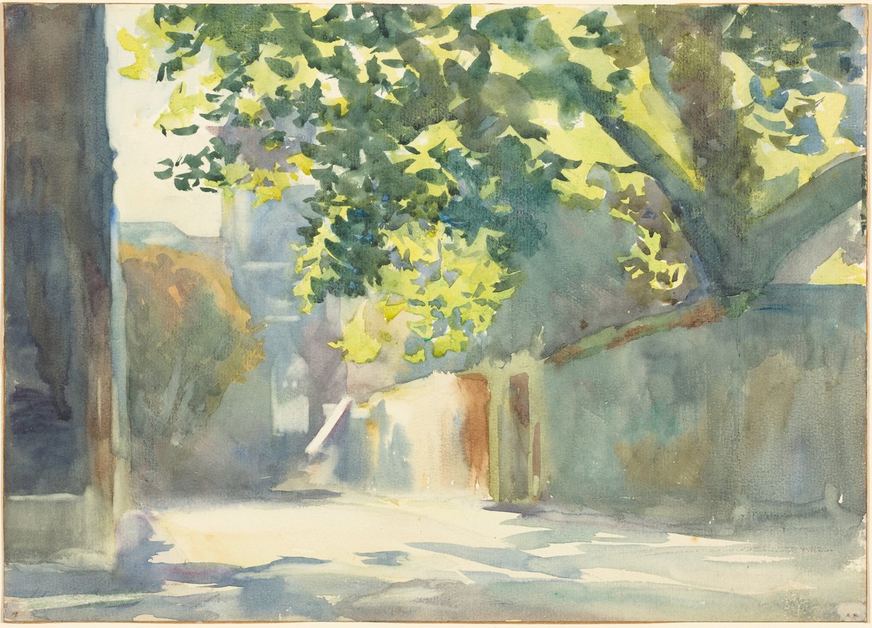 Sluncem osvětlená zeď pod stromem od John Singer Sargent