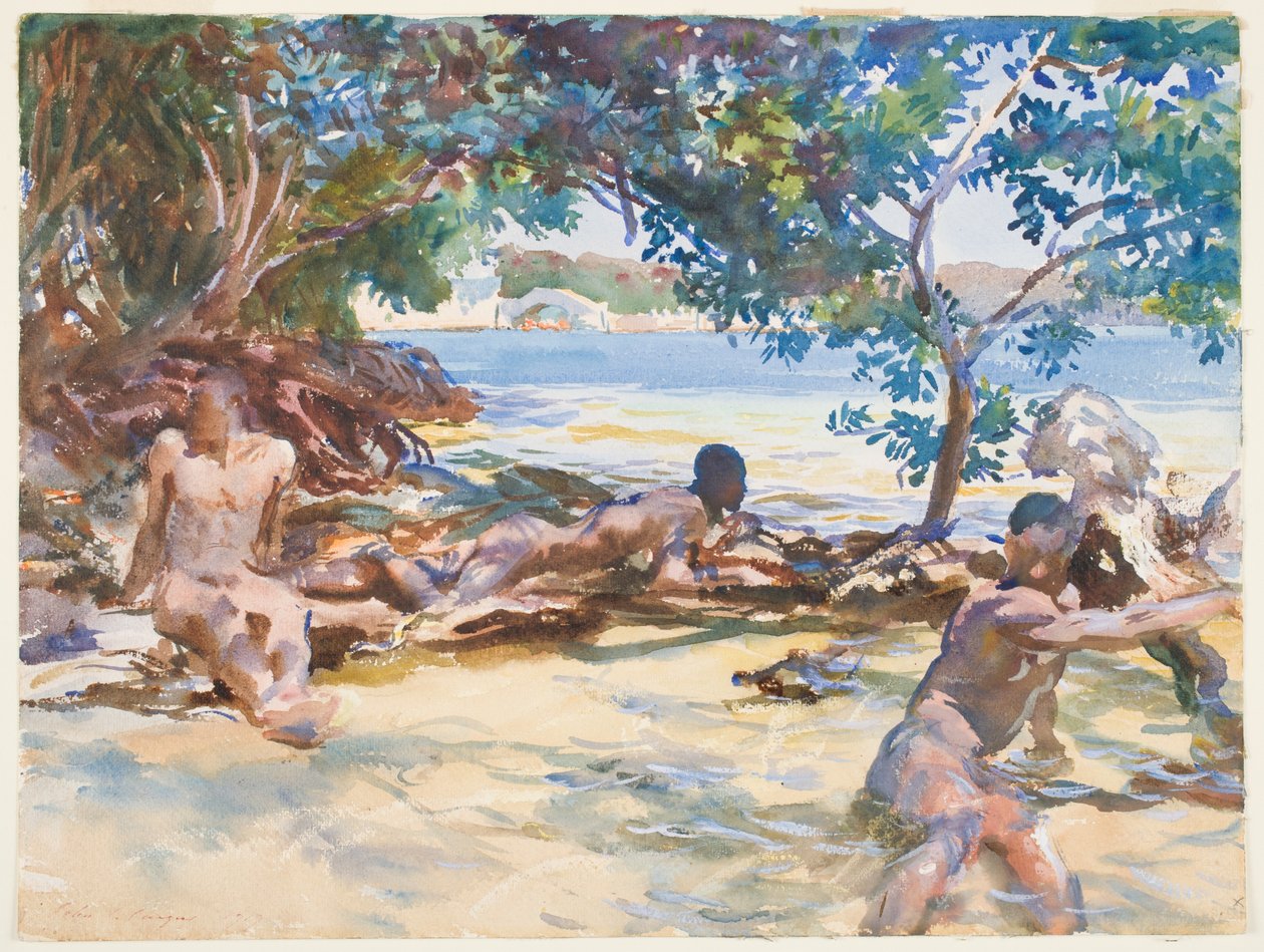 The Bathers (wc a kvaš přes grafit na papíře) od John Singer Sargent