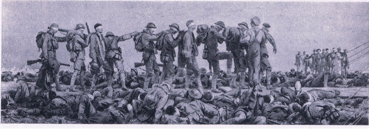 Obvazová stanice. Oběti z Mustard Gas, z British Adventure vydané Collinsem, 1947 od John Singer Sargent