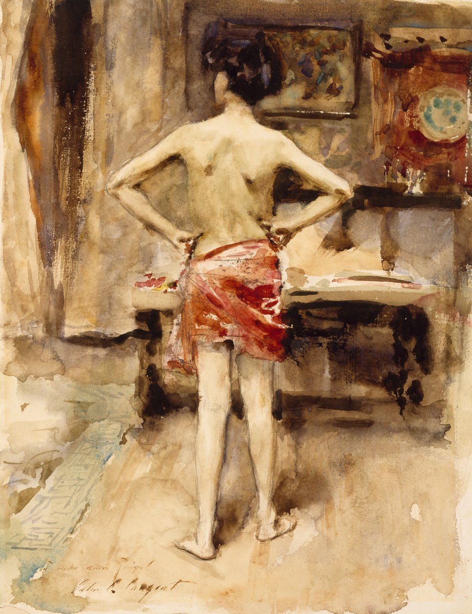 Model, 1876 (wc nad grafitovou tužkou na tkaném papíře) od John Singer Sargent