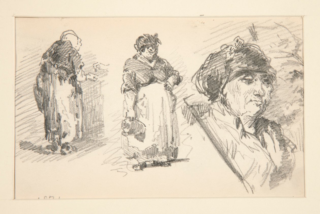 Dvě stojící postavy a jedna hlava od John Singer Sargent