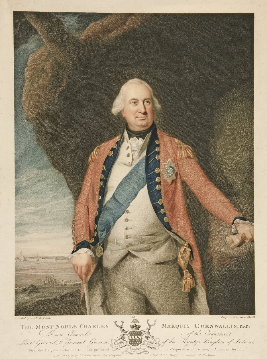 Nejvznešenější Charles Marquis Cornwallis, hospoda. 1798 (barevná rytina) od John Singleton (after) Copley