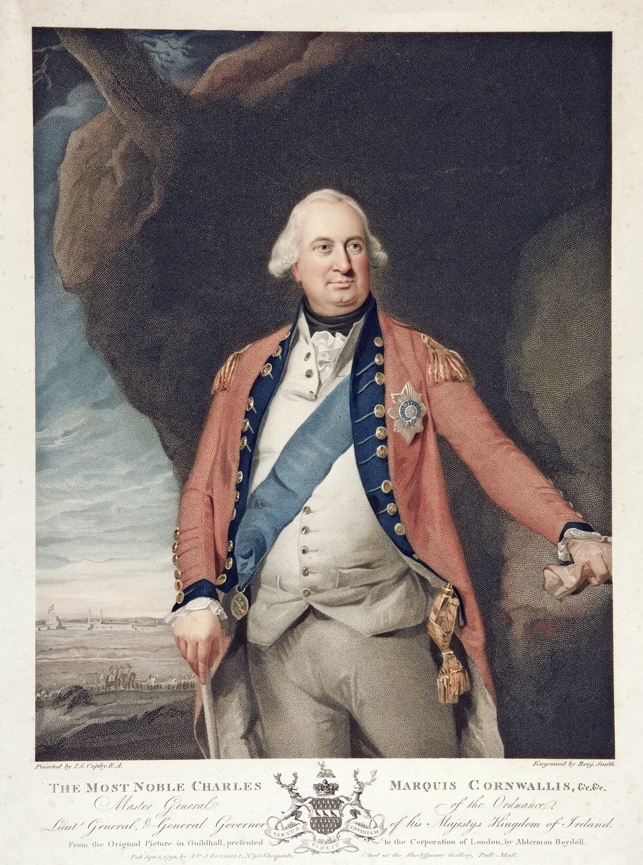 Nejvznešenější Charles Marquis Cornwallis, hospoda. 1798 (barevná rytina) od John Singleton (after) Copley