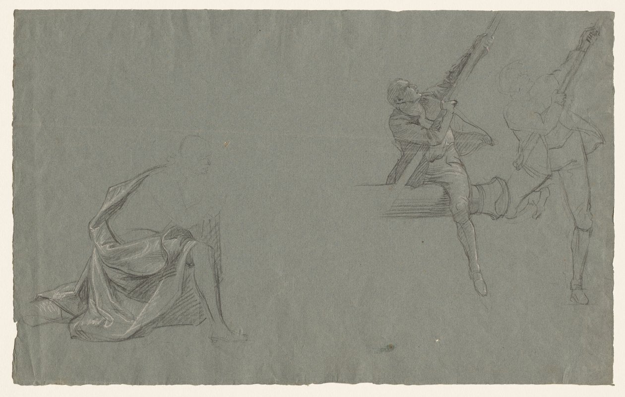 Studie soukenictví; Dvě postavy táhnoucí tyč od John Singleton Copley