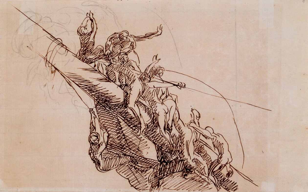 Figurky lpí na troskách, cca 1785-86 (hnědý inkoust na béžovém papíře) od John Singleton Copley