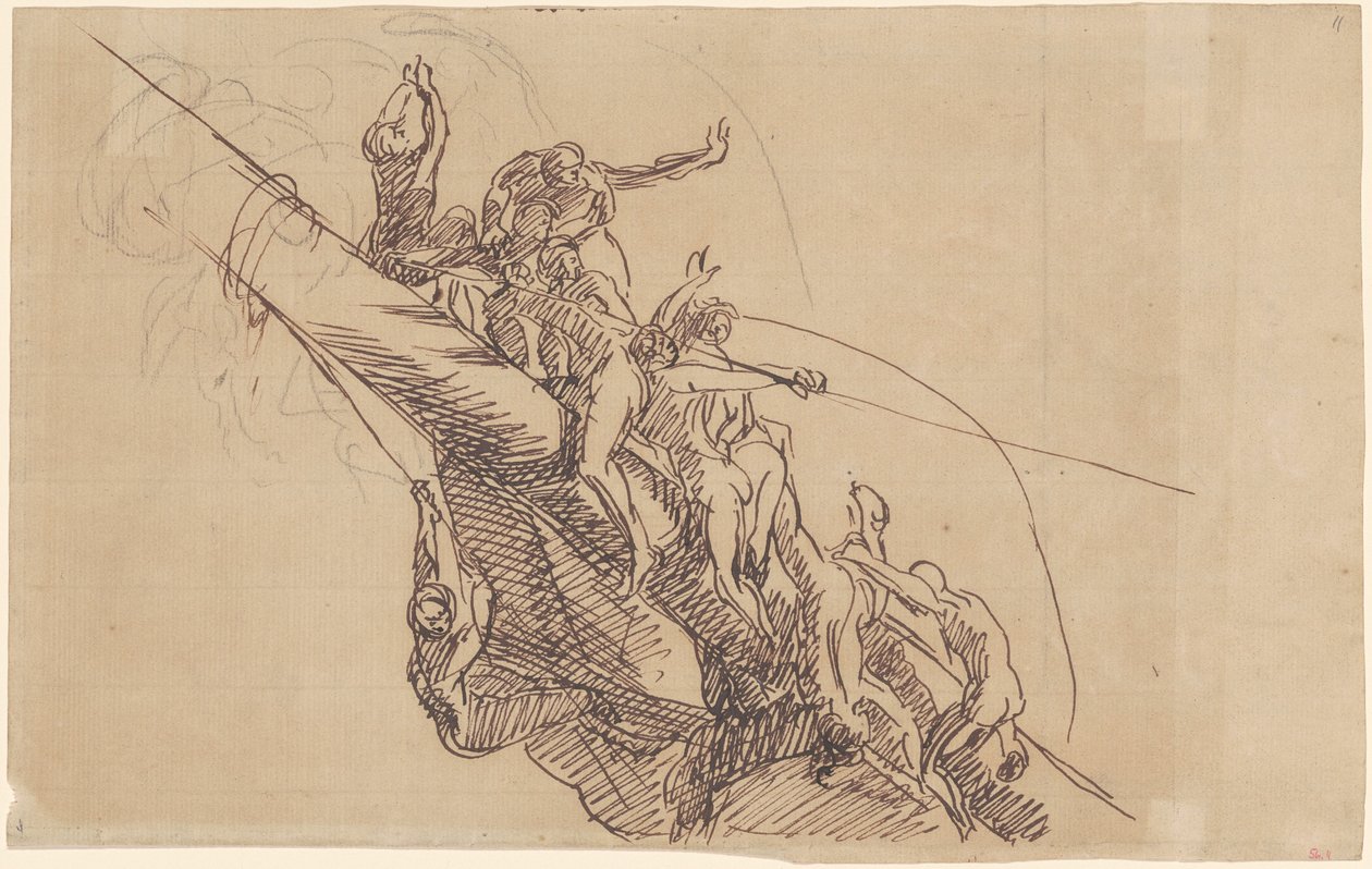 Studie na „Porážka plovoucích baterií na Gibraltaru“ od John Singleton Copley