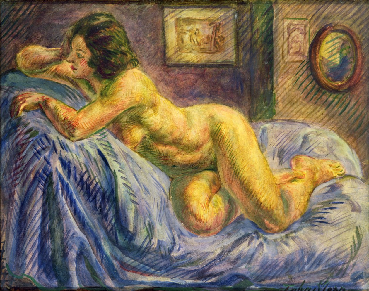 Akt na modré (olej na desce) od John Sloan