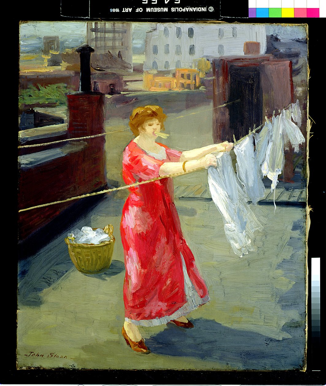 Červené kimono na střeše od John French Sloan