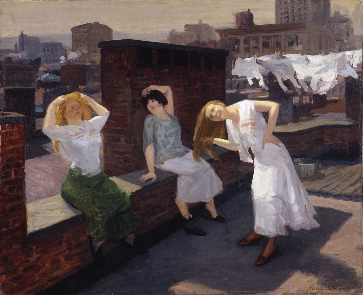 Neděle, ženy suší vlasy od John French Sloan