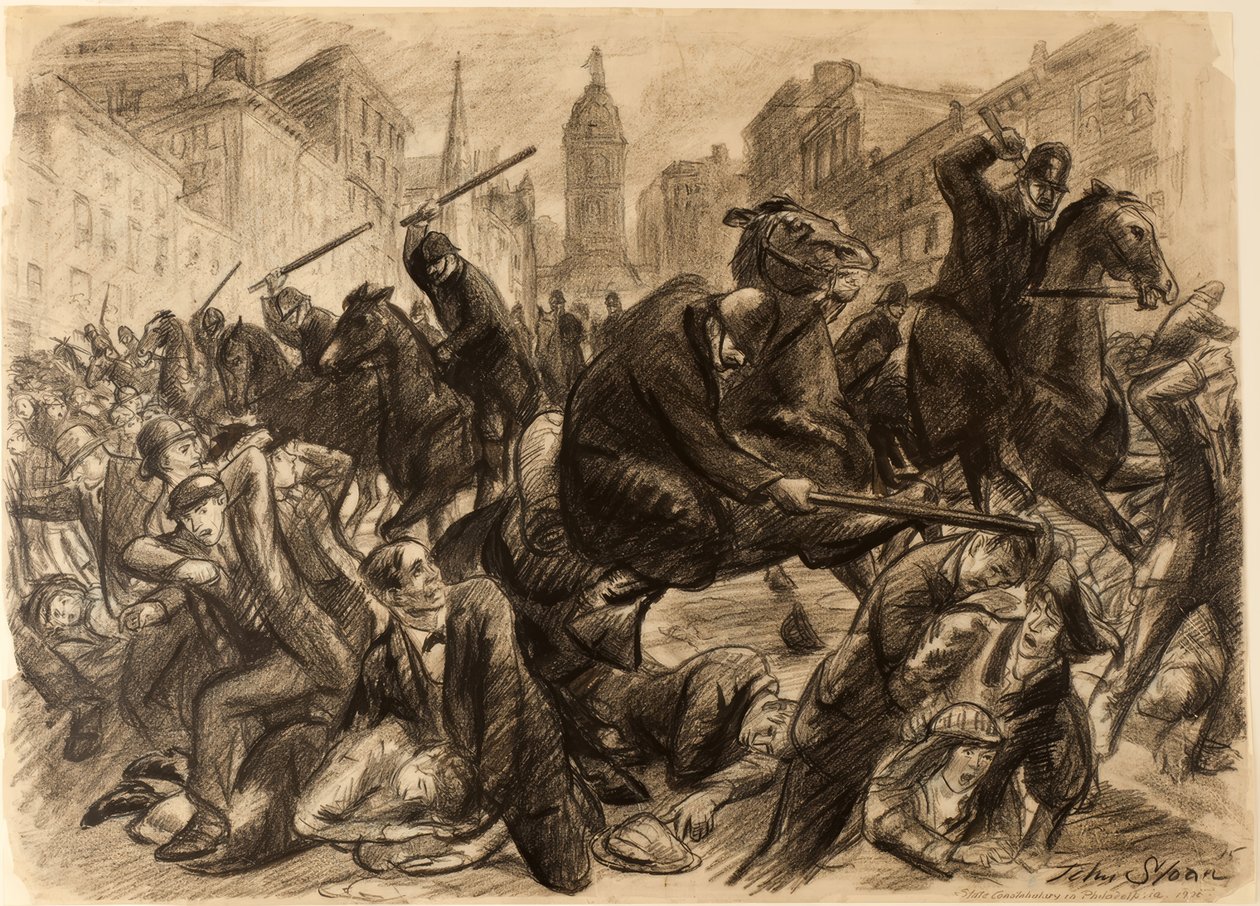 Policejní sbor; Policie ve venkovských čtvrtích Filadelfie, 1910 od John Sloan