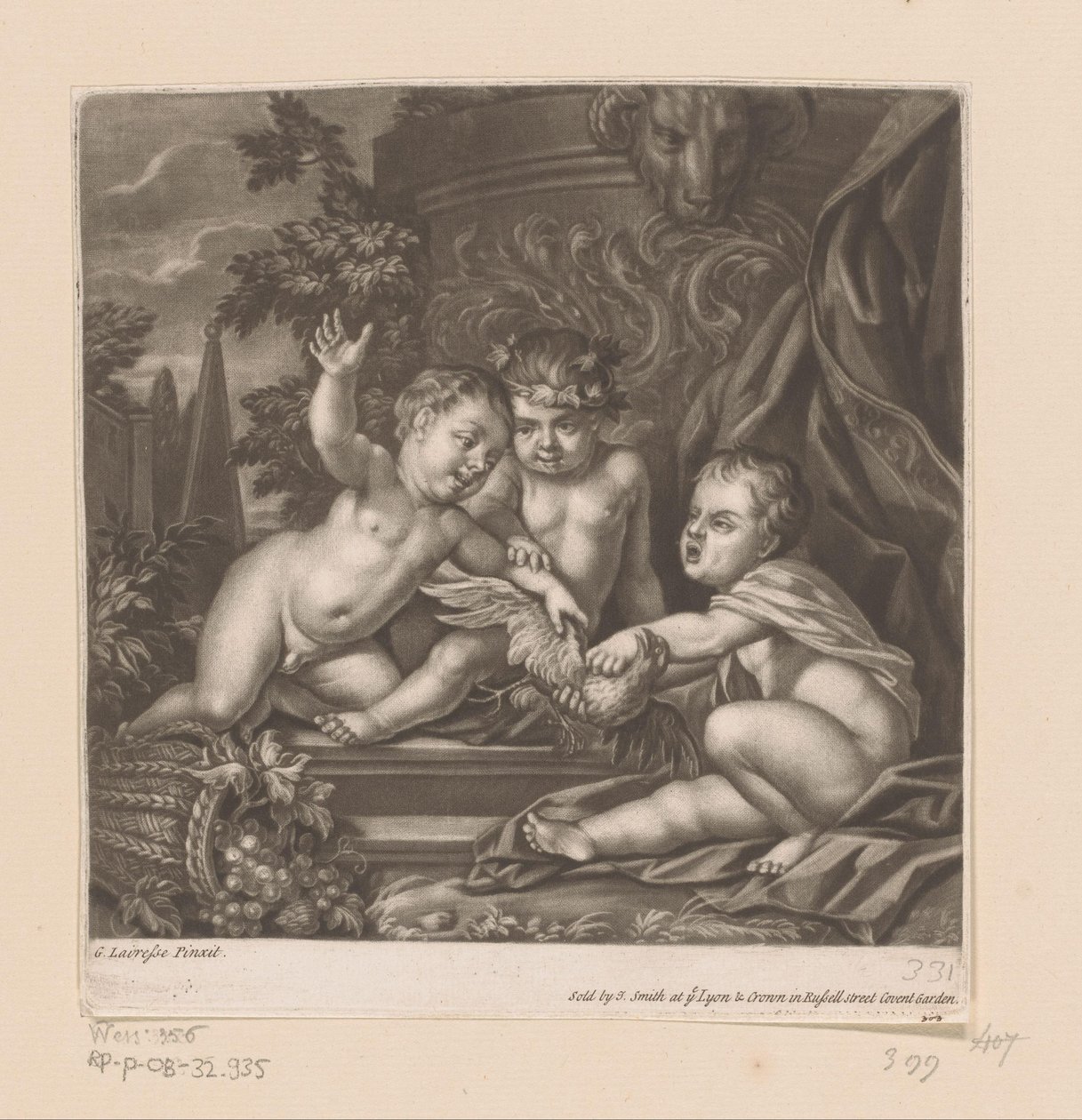 Tři amorky s ptákem od attributed to John Smith