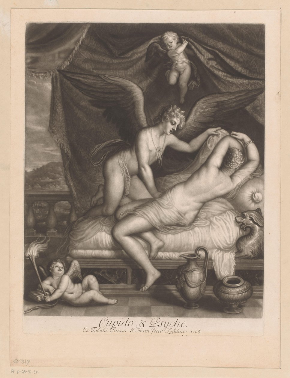 Amor a Psyché v posteli Cupid & Psyche (název na objektu) Milostné záležitosti bohů (název série) Loves of the Gods (název série) od John Smith